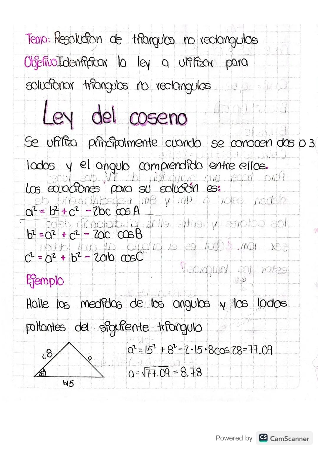 Tema: Resolucion de triangulos no rectangulos

Objetivo Identificar la ley a utilizar para
solucionar triangulas no rectangulos

# Ley del c