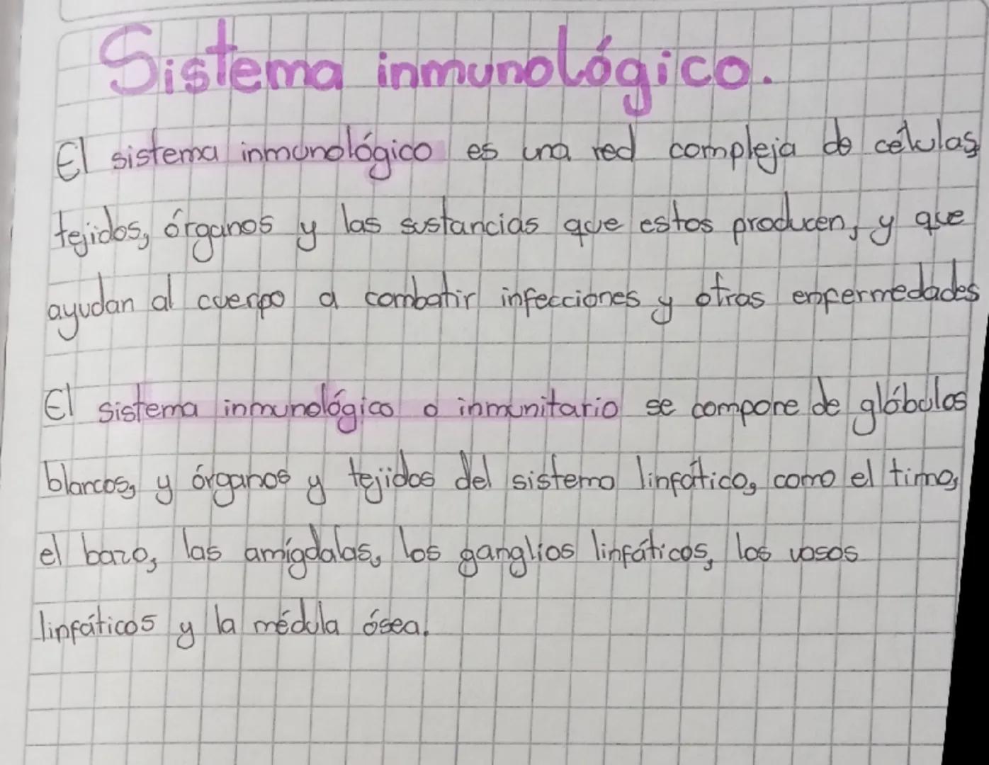 # Sistema inmunológico.
El sistema inmunológico es una red compleja de células
tejidos, órganos y las sustancias que estos producen, y que
a