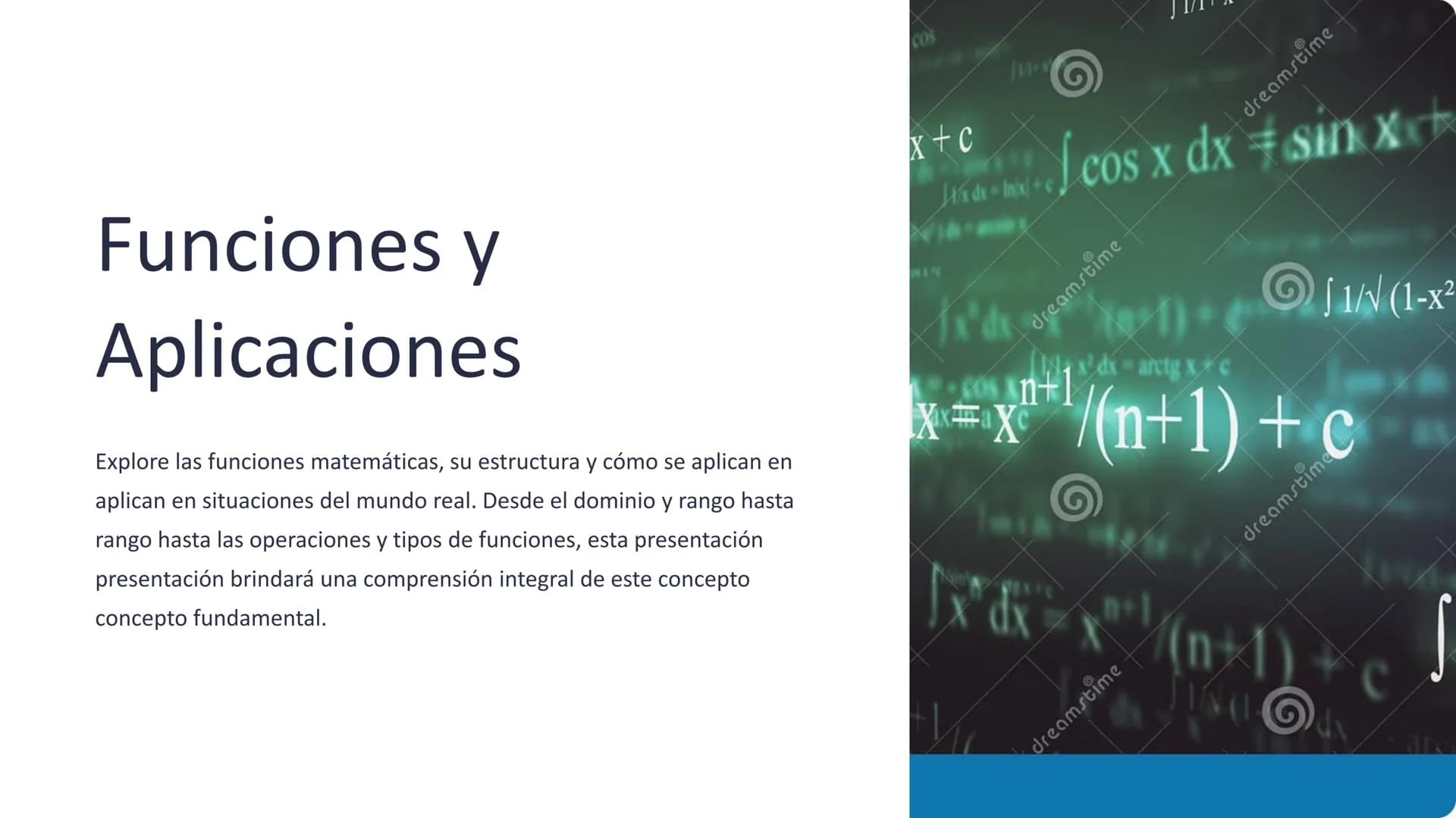 Funciones y
Aplicaciones
Explore las funciones matemáticas, su estructura y cómo se aplican en
aplican en situaciones del mundo real. Desde 