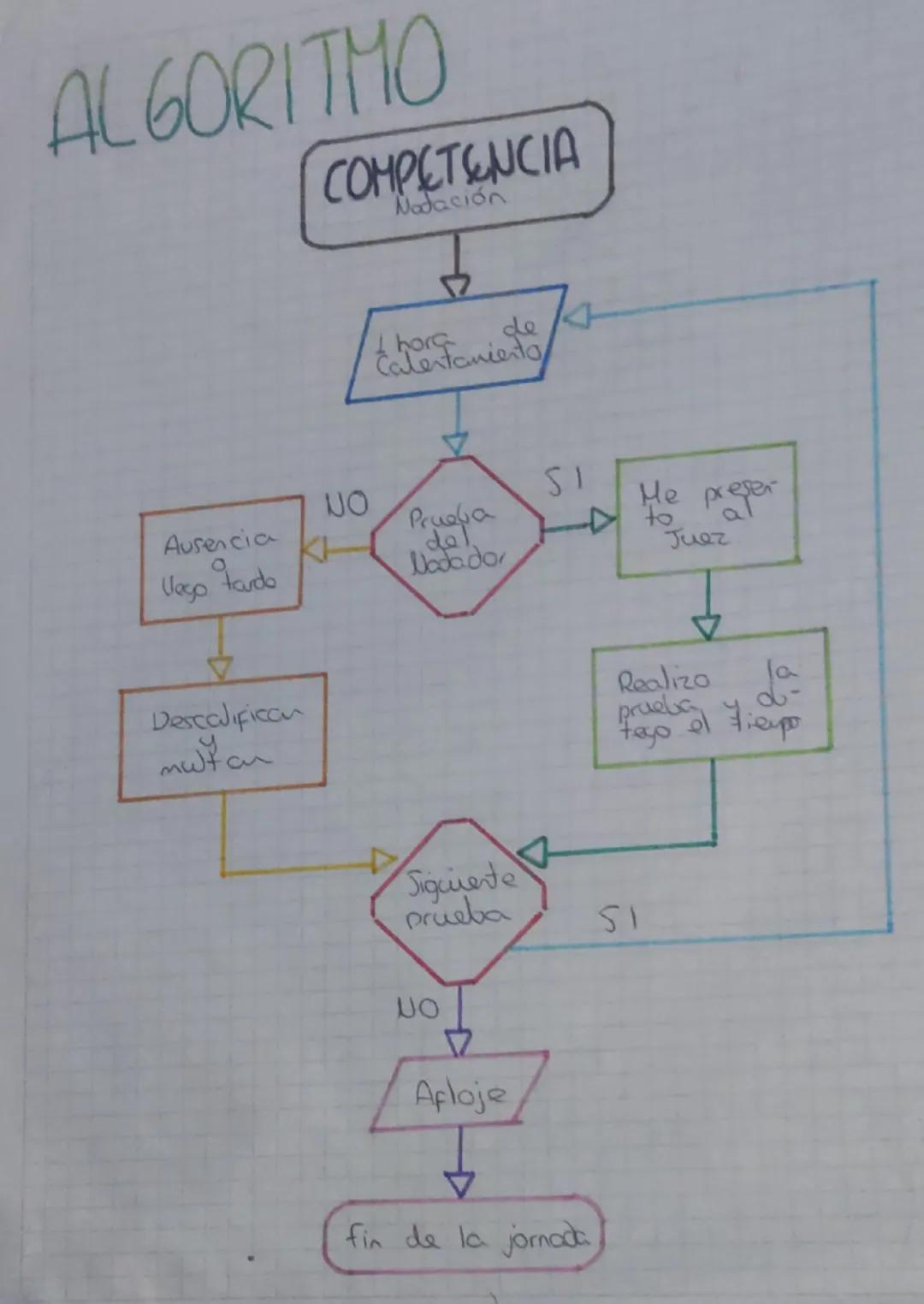 ALGORITMO

COMPETENCIA
Nadación

de
CalerFamiento

NO
51
Ausencia
Veso tardo
Pruepa
Nadador

Descalifican
multan

Siguiente
prueba

51

NO


