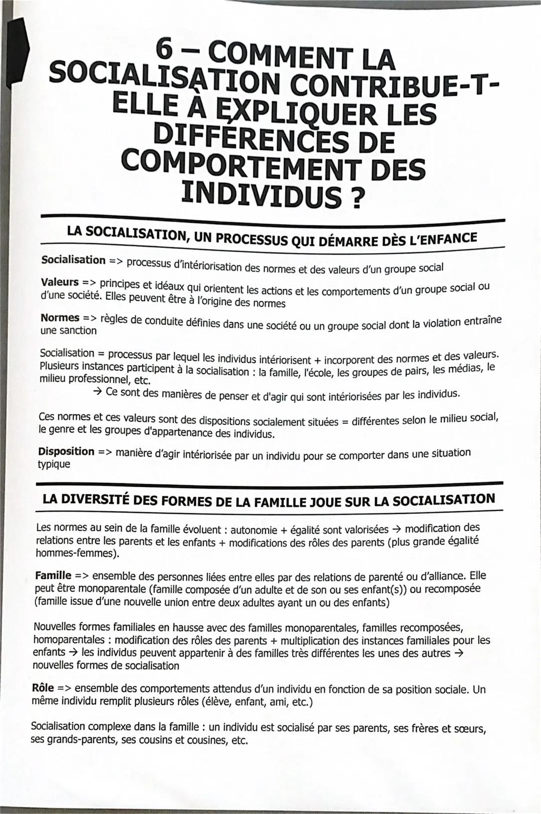 # 6 – COMMENT LA
SOCIALISATION CONTRIBUE-T-
ELLE À EXPLIQUER LES
DIFFÉRENCES DE
COMPORTEMENT DES
INDIVIDUS ?

LA SOCIALISATION, UN PROCESSUS