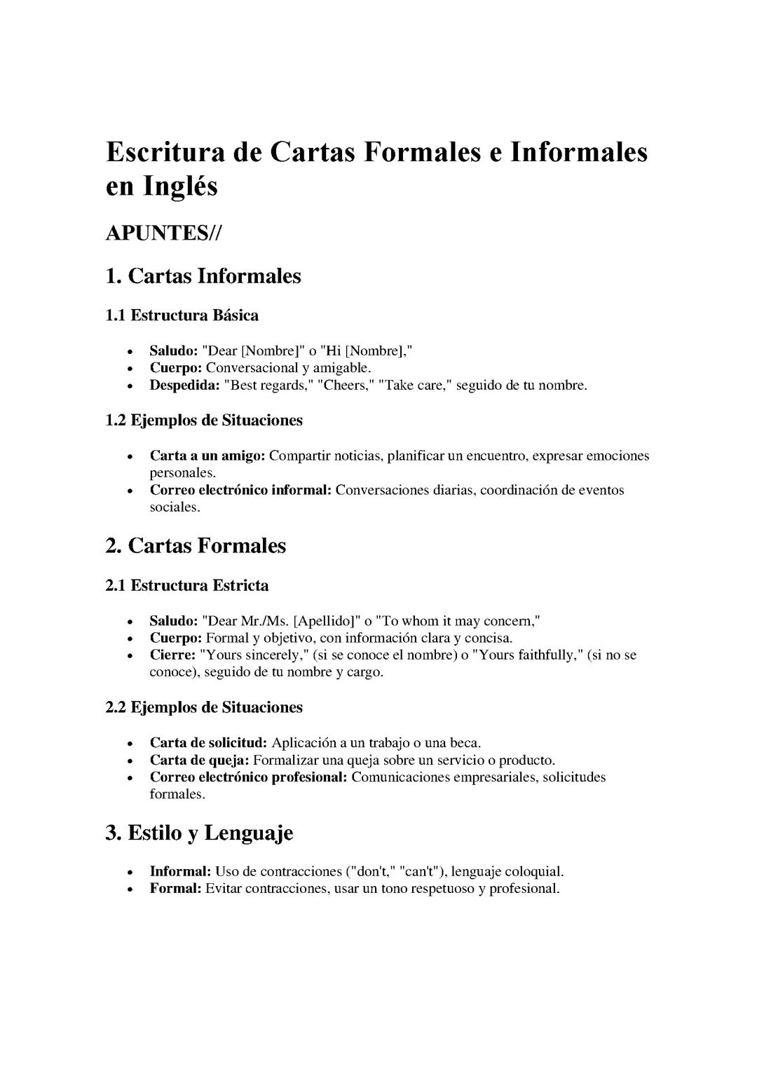 Escritura de Cartas Formales e Informales en Inglés