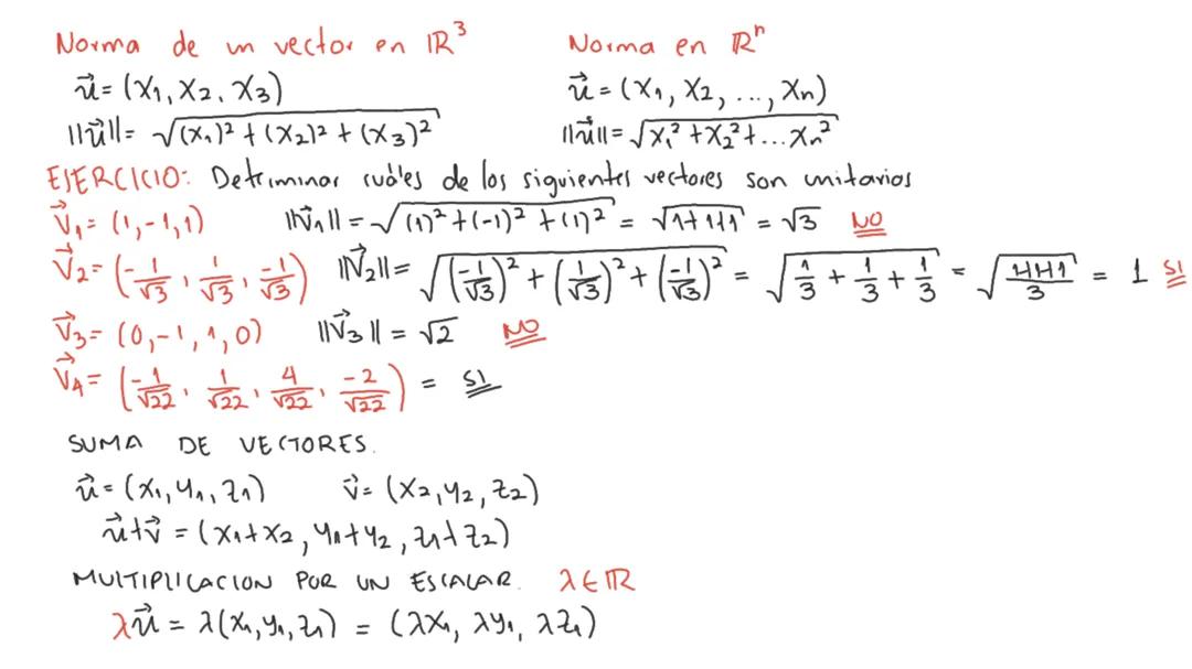 Norma de un vector, vector unitario y operaciones entre vectores