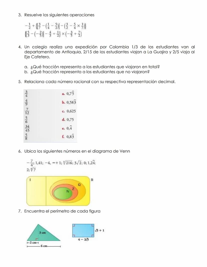 GUÍA 1 DE ALGEBRA: CONJUNTOS NUMÉRICOS
Actividades en clase:
1. Realiza los siguientes problemas relacionados con suma, resta, multiplicació