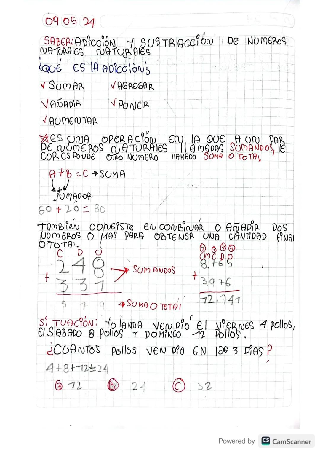 Adición y sustracción de números naturales 