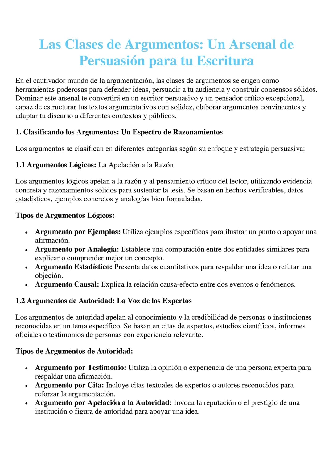 LAS CLASES DE ARGUMENTOS