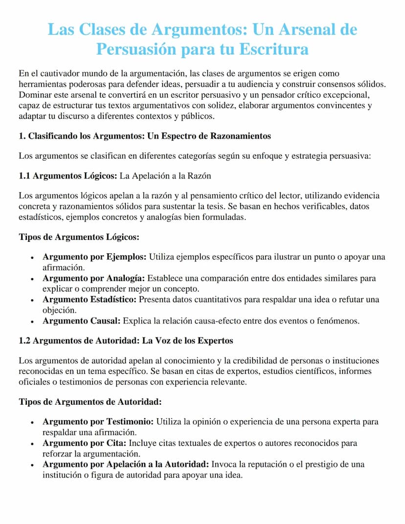 Las Clases de Argumentos: Un Arsenal de
Persuasión para tu Escritura
En el cautivador mundo de la argumentación, las clases de argumentos se