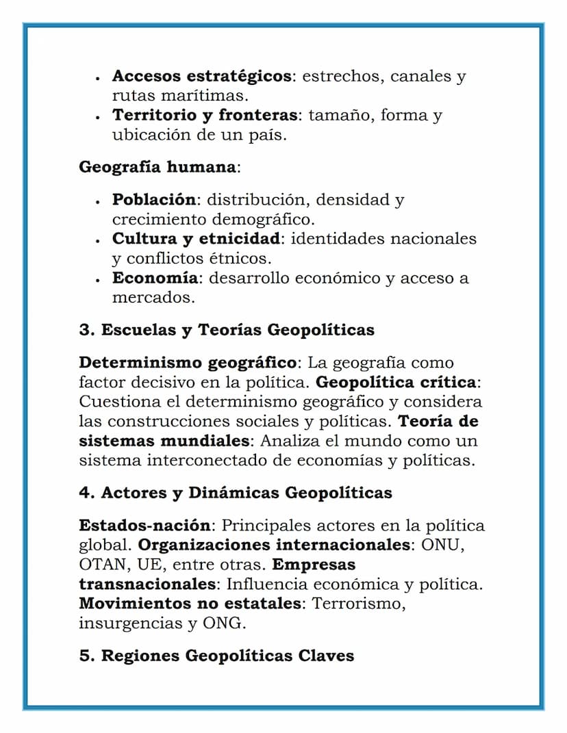 Geopolítica y Globalización
1. Introducción a la Geopolítica
Definición: La geopolítica es el estudio de los
efectos de la geografia (humana
