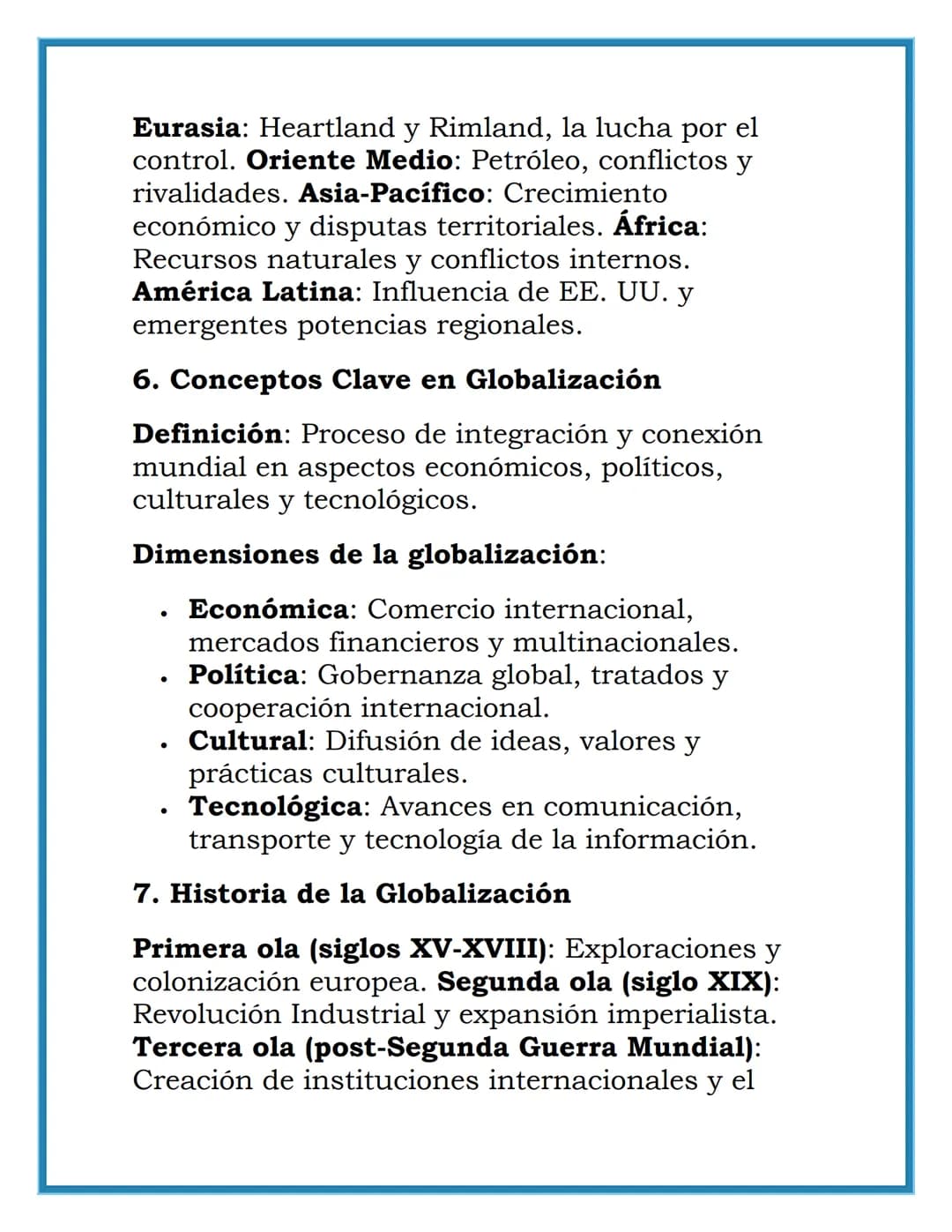 Geopolítica y Globalización
1. Introducción a la Geopolítica
Definición: La geopolítica es el estudio de los
efectos de la geografia (humana