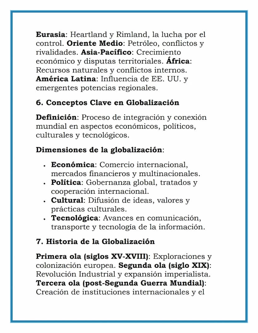 Geopolítica y Globalización
1. Introducción a la Geopolítica
Definición: La geopolítica es el estudio de los
efectos de la geografia (humana