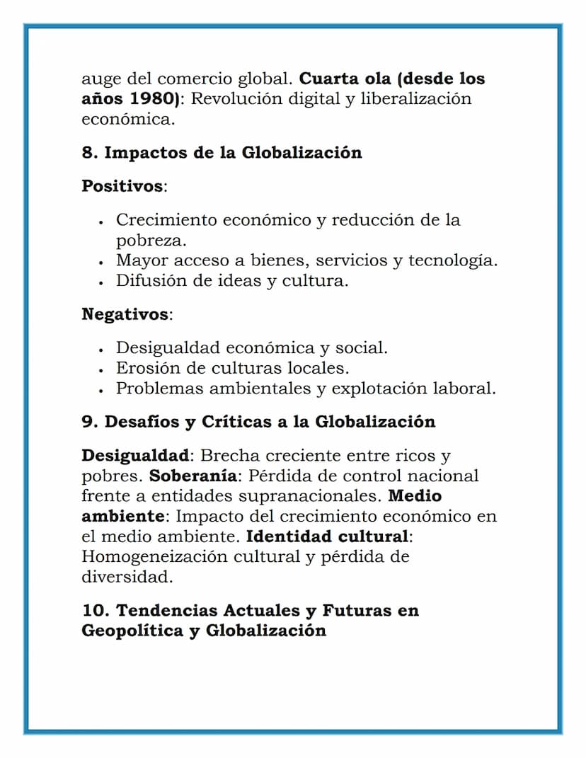 Geopolítica y Globalización
1. Introducción a la Geopolítica
Definición: La geopolítica es el estudio de los
efectos de la geografia (humana