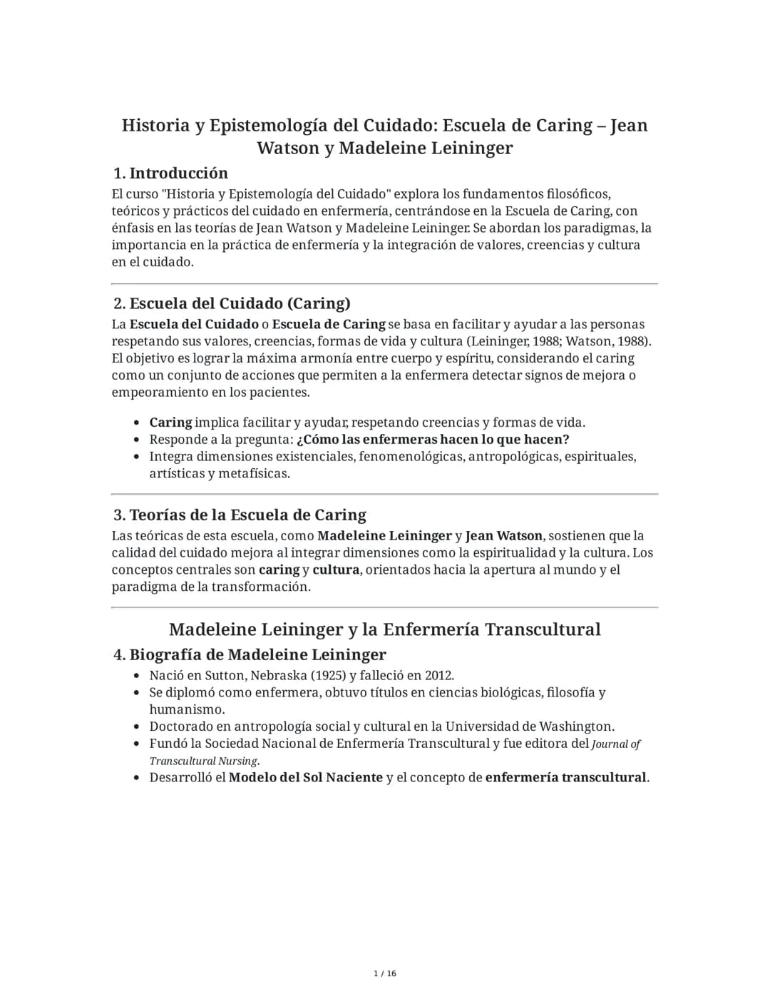 Cuidado: Watson y Leininger