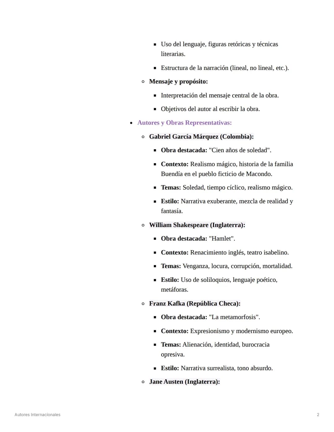 Autores Internacionales
Análisis literario de Autores Internacionales *
Preguntas o Ideas Clave *
¿Cuál es el contexto
histórico y cultural 