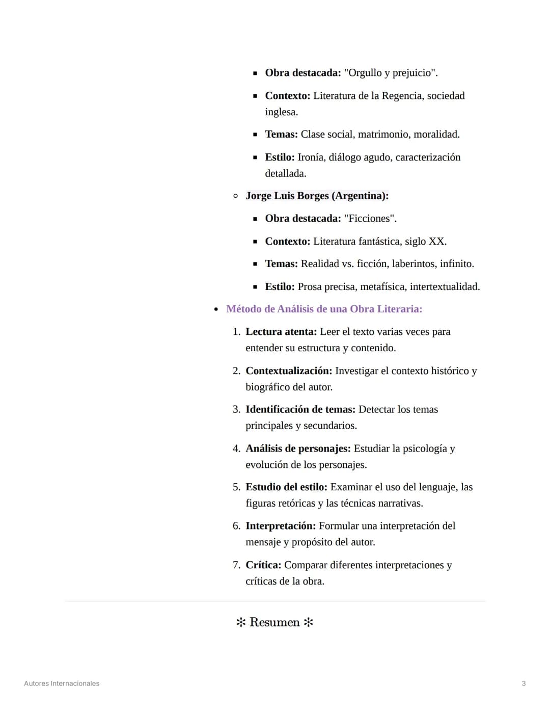 Autores Internacionales
Análisis literario de Autores Internacionales *
Preguntas o Ideas Clave *
¿Cuál es el contexto
histórico y cultural 