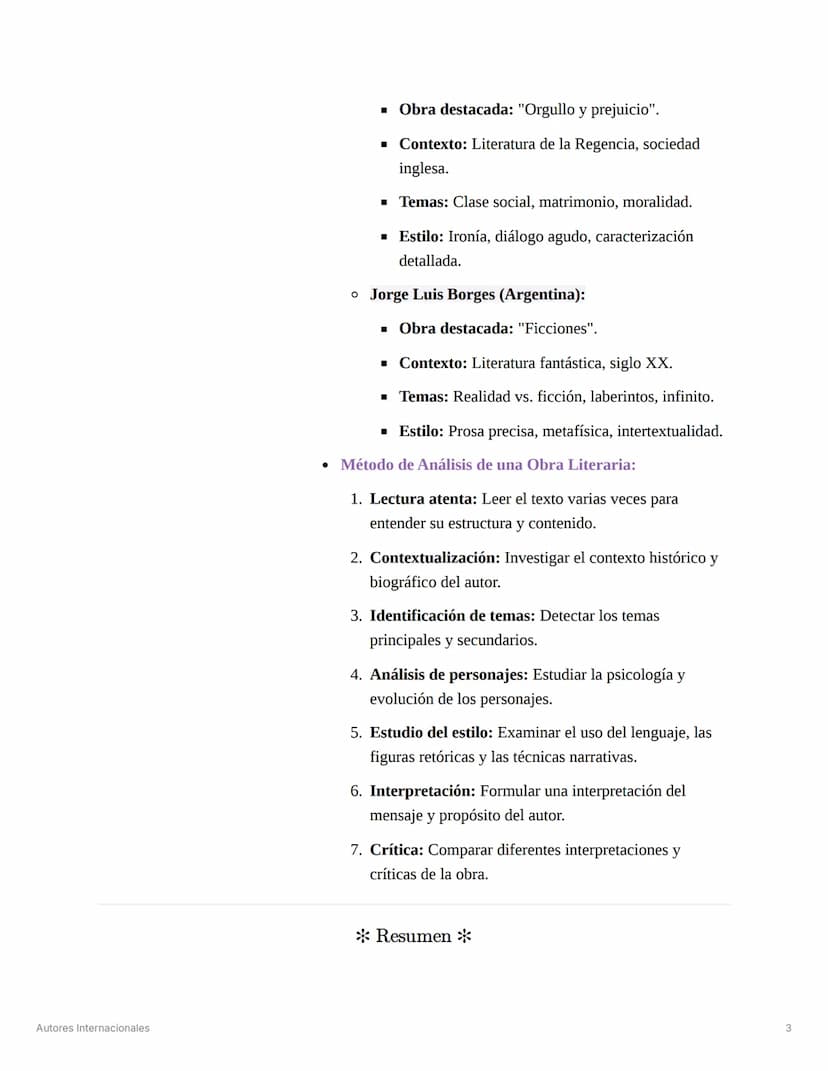 Autores Internacionales
Análisis literario de Autores Internacionales *
Preguntas o Ideas Clave *
¿Cuál es el contexto
histórico y cultural 