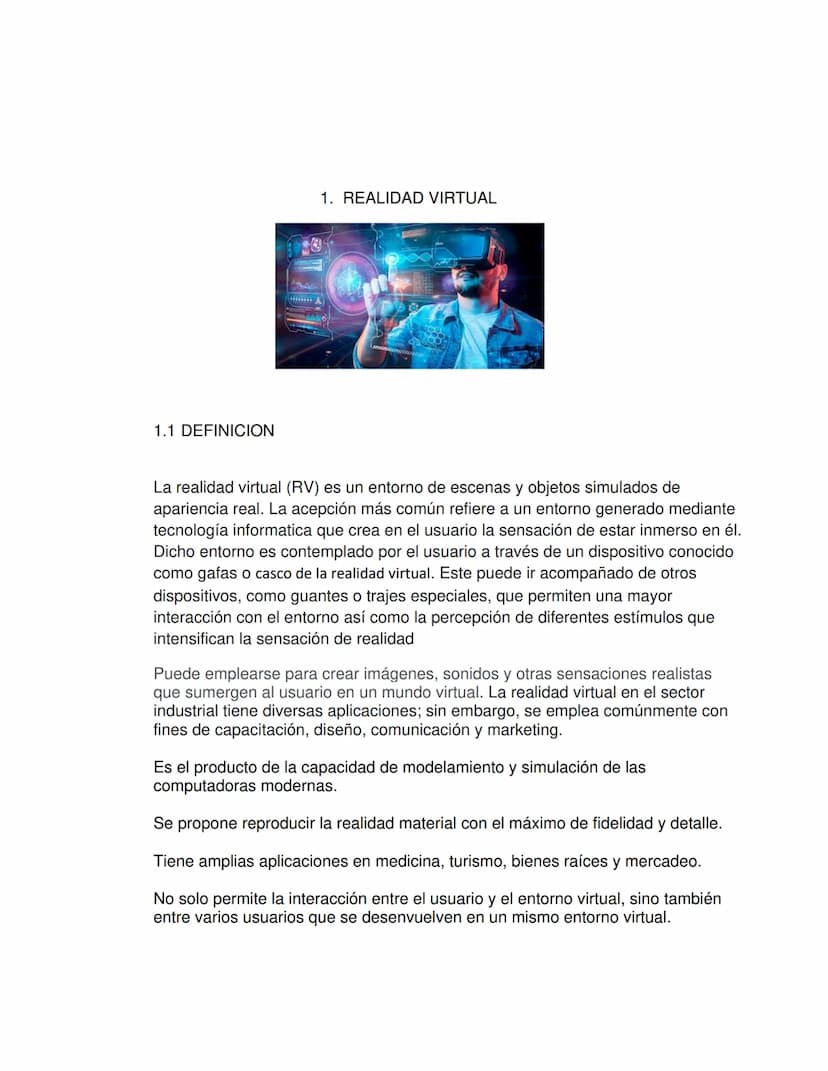 INTRODUCCIÓN
OBJETIVOS
1. REALIDAD VIRTUAL
1.1 DEFINICIÓN
1.2 HISTORIA
1.3 TIPOS
CONTENIDO
Pág.
4
1.3.1 Realidad virtual no Inmersiva
1.3.2 