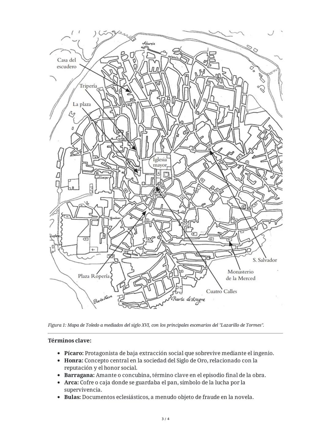 Resumen de "Lazarillo de Tormes" y su Estudio Crítico
1. Sinopsis de la Obra
Lázaro de Tormes es un pregonero de Toledo que narra en primera