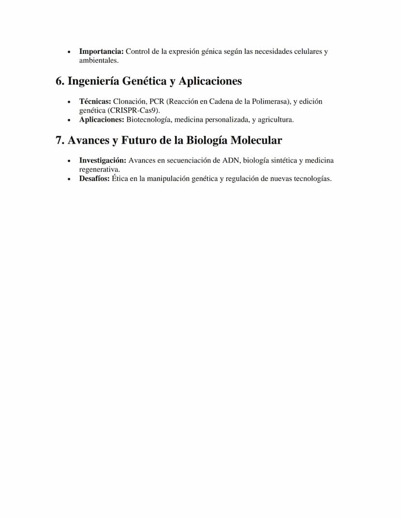 Biología Molecular
APUNTES//
1. Definición y Áreas de Estudio
•
•
Definición: Estudio de los procesos biológicos a nivel molecular, centrado