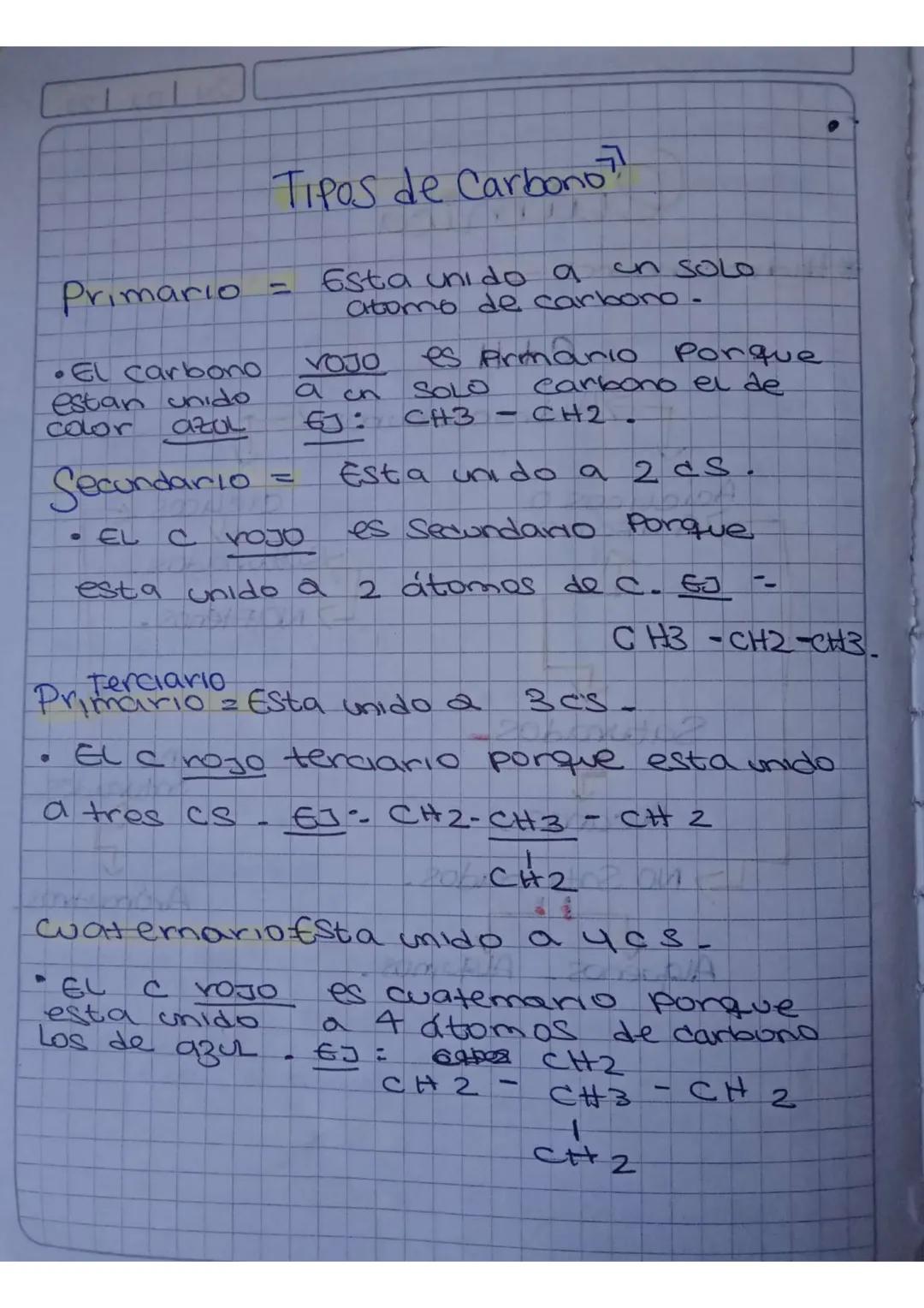 # Tipos de Carbono??

Primario = Esta unido a un sOLO
atomo de carbono.

*   El Carbono vojo es Armario Porque
estan unido a en SOLO Carbono