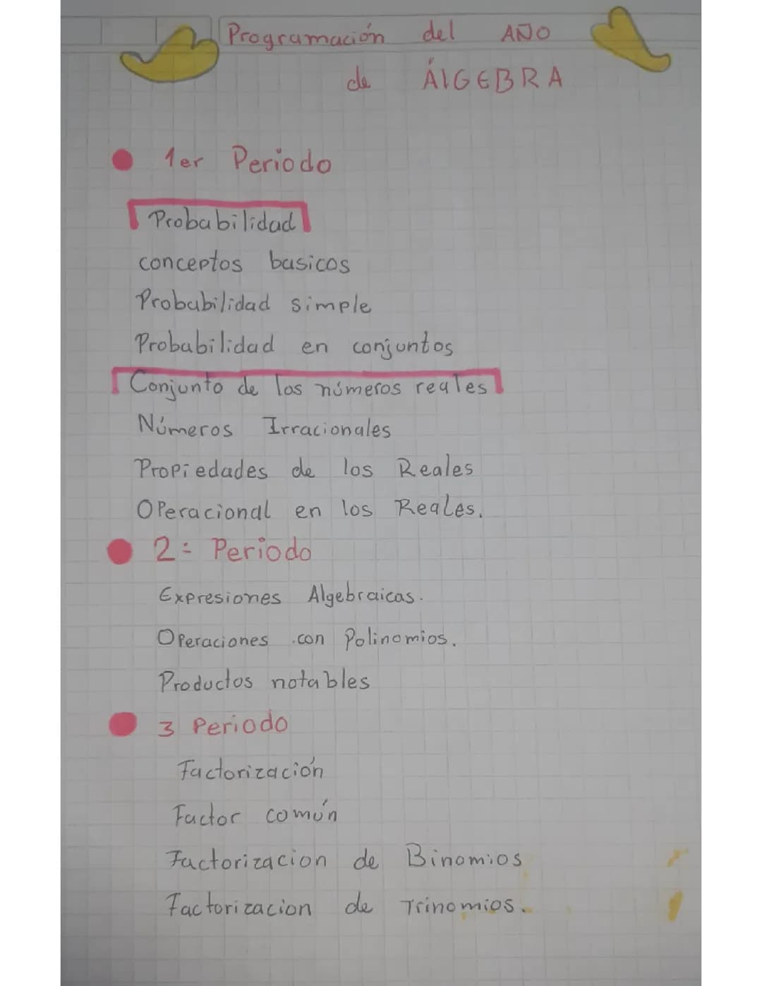 Programación del año de álgebra #8 grado