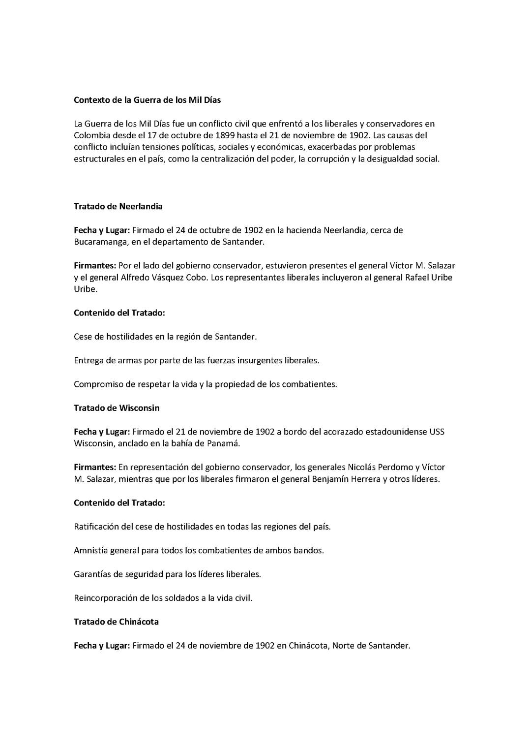 Tratados Clave de la Guerra de los Mil Días