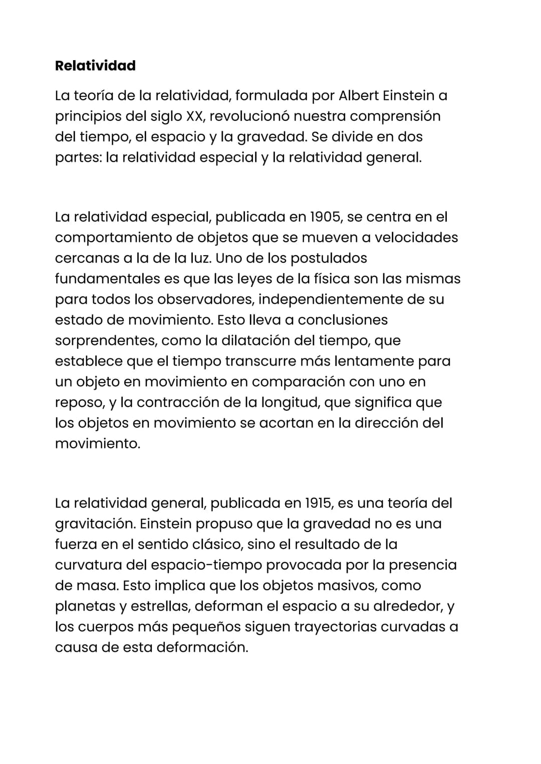 Relatividad
La teoría de la relatividad, formulada por Albert Einstein a
principios del siglo XX, revolucionó nuestra comprensión
del tiempo
