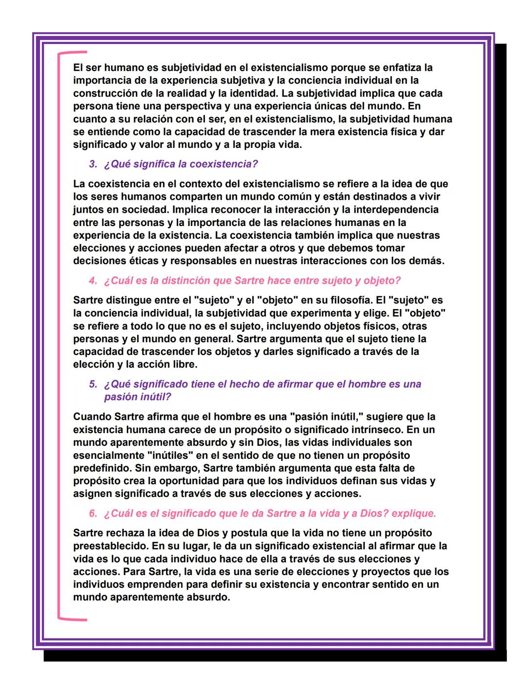 1. EXISTENCIALISMO (1)
Motivación ¿Pienso, luego existo?
ACTIVIDADES
1. Según la teoría existencialista de Kierkegaard, describa una situaci