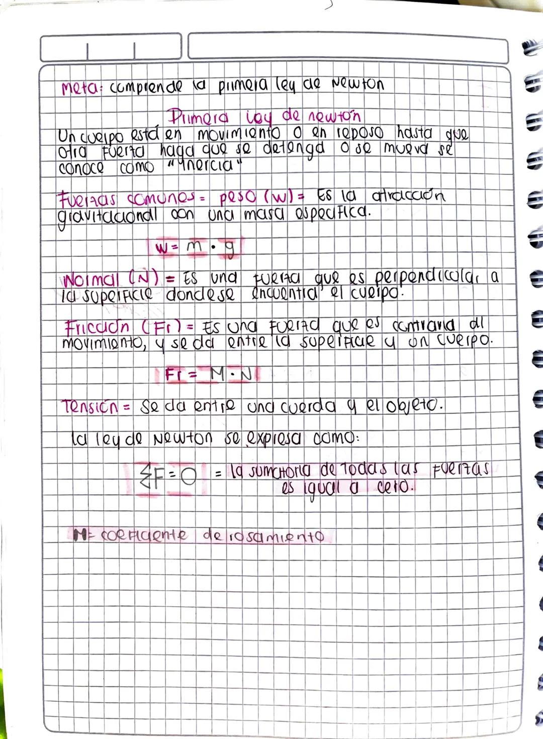 Meta: comprende la primera ley de Newton

Primera jou de newton
Un cuerpo está en movimiento o en reposo hasta que
Otra Fuerta haga que se d