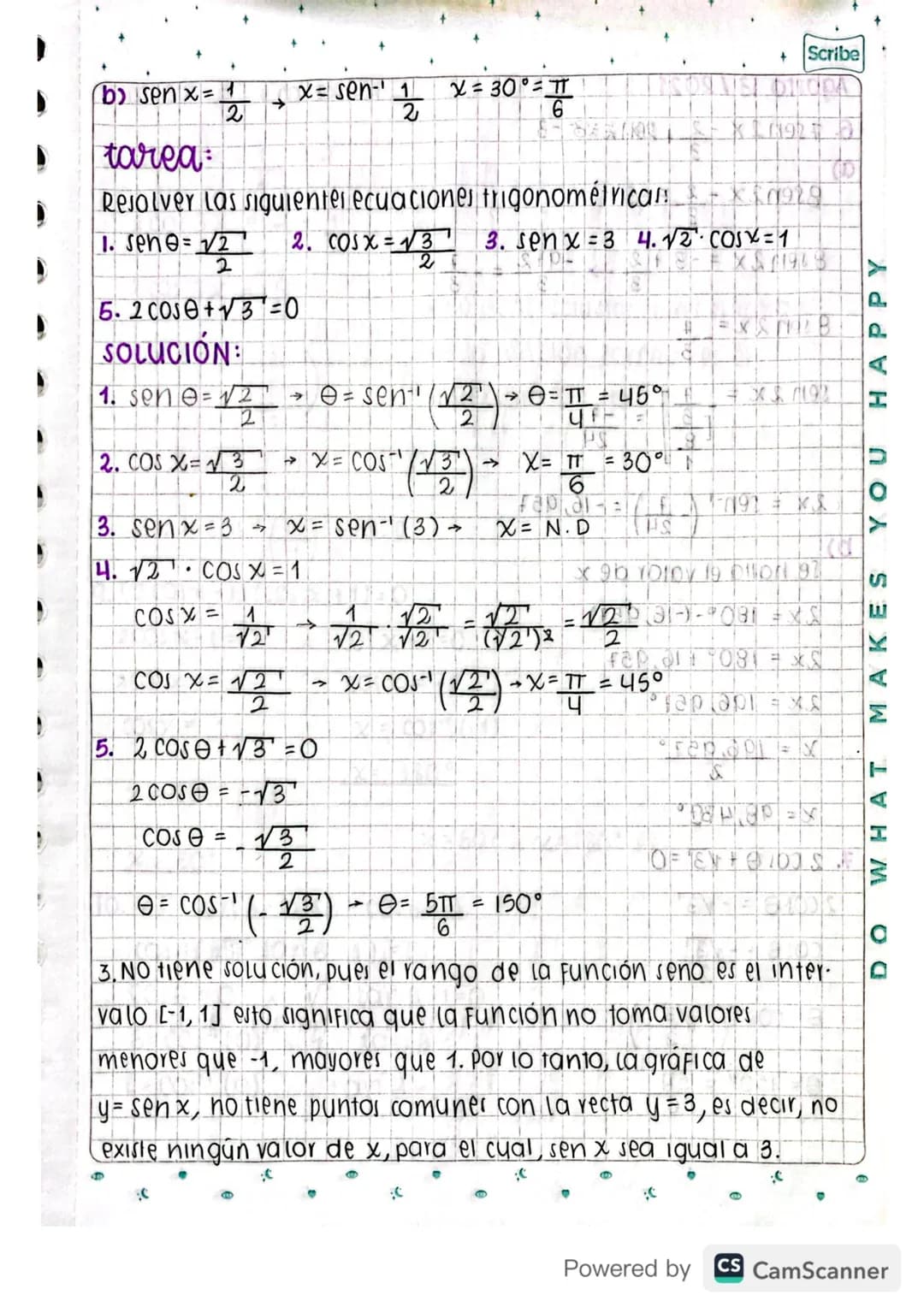 Scribe
Agosto 12/2021
ecuaciones trigonométricas
una ecuación trigonométrica, e la que tiene Funciones trigo-
nométricas de un angulo x y se