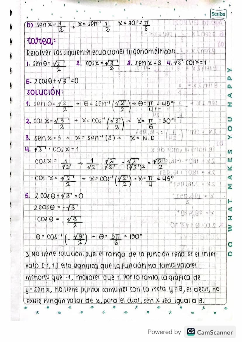 Scribe
Agosto 12/2021
ecuaciones trigonométricas
una ecuación trigonométrica, e la que tiene Funciones trigo-
nométricas de un angulo x y se
