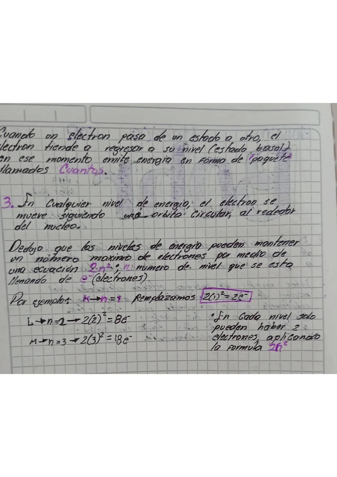 Modelo Atómico
Bohr
1913
Miles Bohr
•Formulo 3
hipotesis
1. Existe cierto número de orbitales (Capas o niveles
de energia) en las que el ele