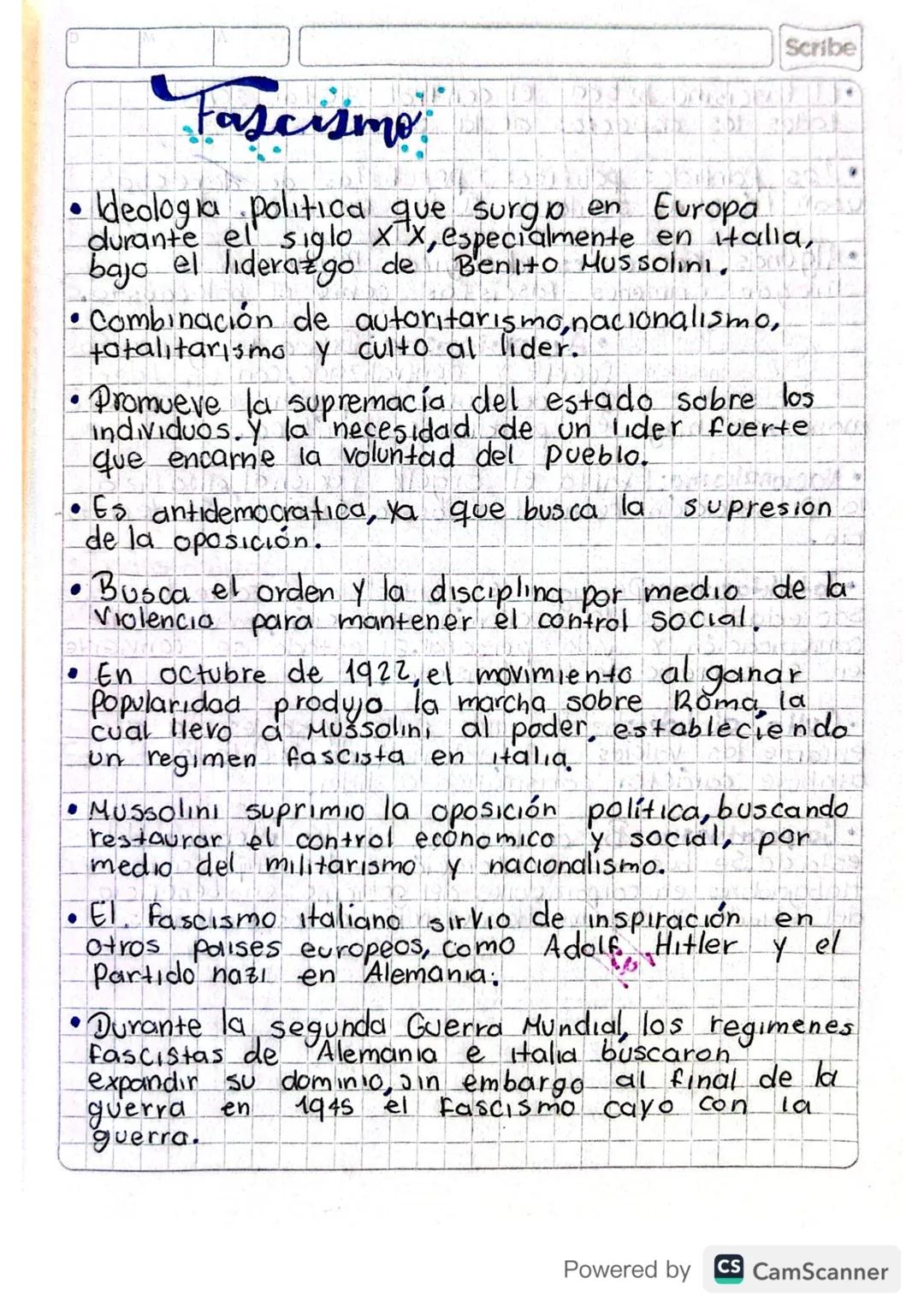 Scribe
·
.
Fascismo
Ideologia politica que surgio en Europa
durante el siglo XX, especialmente en italia,
bajo el liderazgo de Benito Mussol