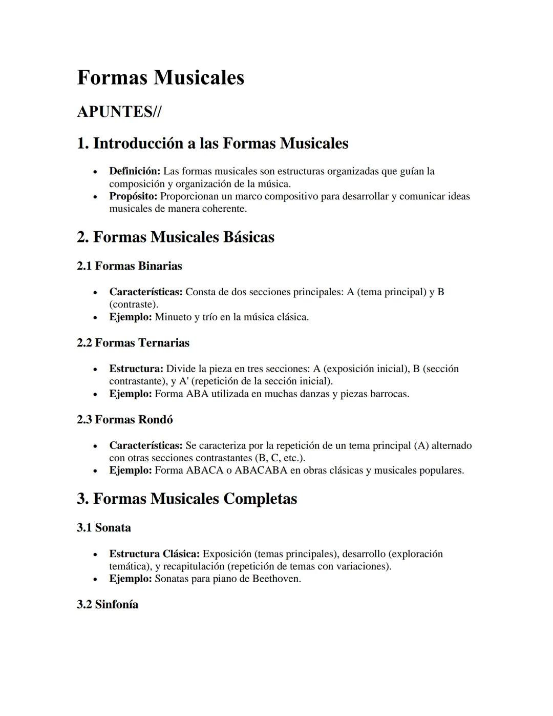 Formas Musicales
APUNTES//
1. Introducción a las Formas Musicales
•
Definición: Las formas musicales son estructuras organizadas que guían l