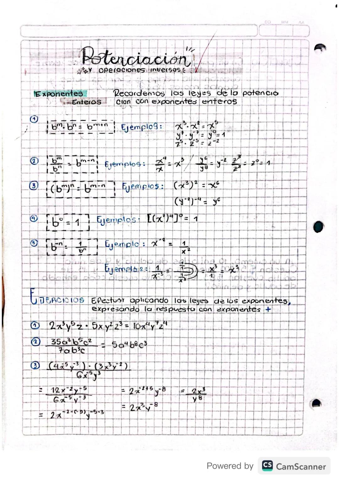 Potenciación y operaciones inversas