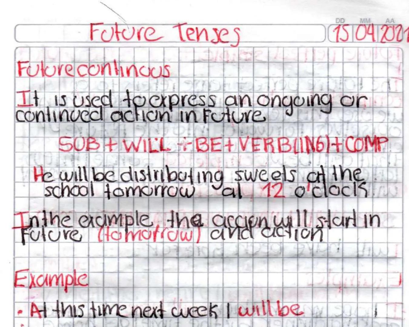 Future Tenses
Future continous
DD
MM AA
750412001
It is used to express an ongoing or
continued action in Future
SOBH WILL BE + VERBING COMP