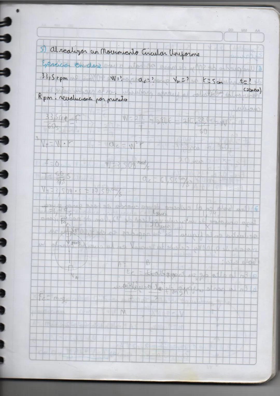 DD
MM
AA
Movimiento Circular
2
t
m
Movimiento lineal limitado por un agente
->
V no es constante
Rapidez en constante
Opacición angulat (rad