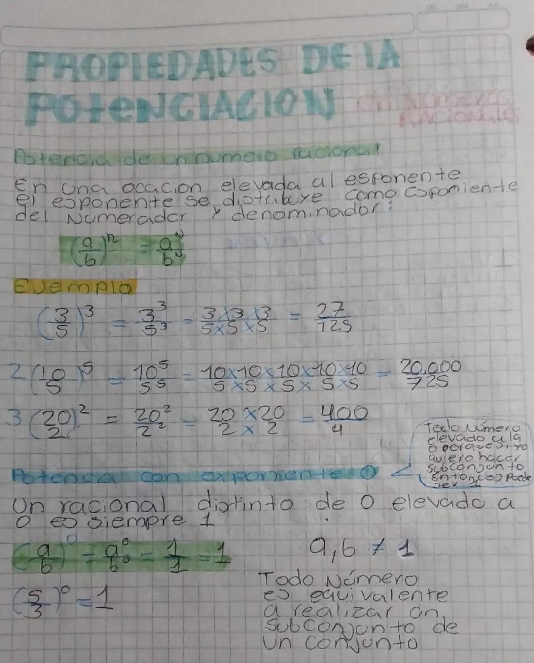 Propiedades de la potenciacion en números racionales