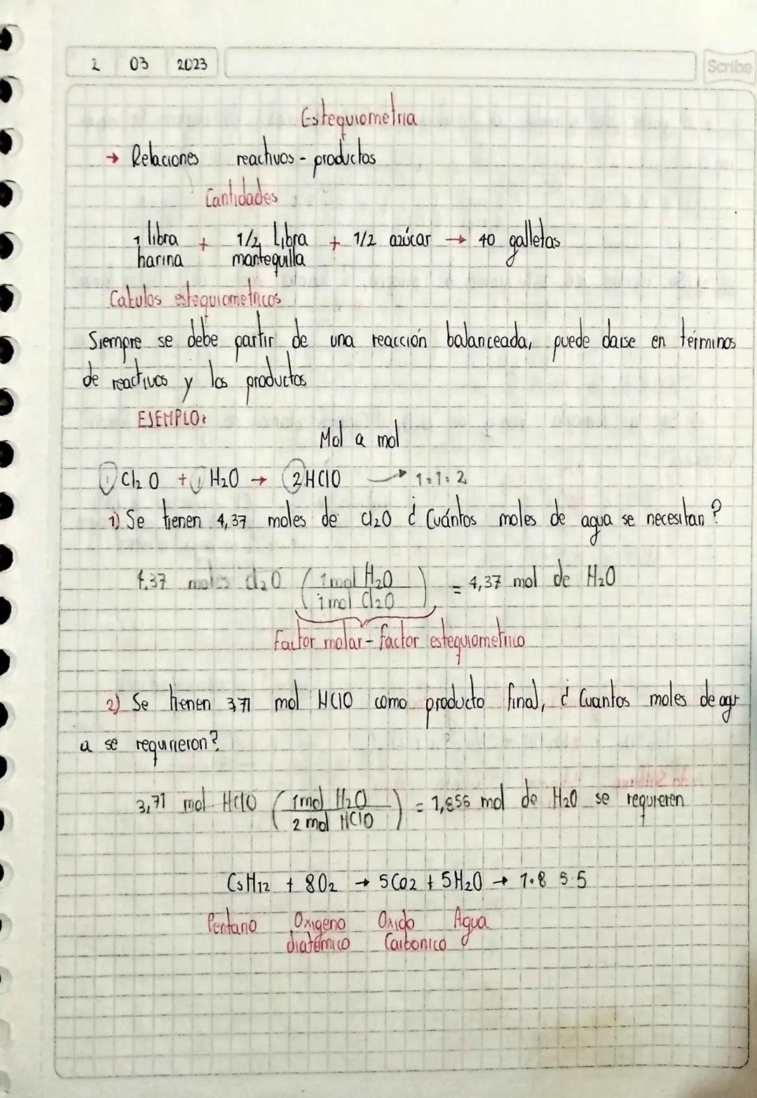 2
03 2023
Estequiometria
Scribe
→ Relaciones reachivos - productos
+ libra
Cantidades
• galletas
1/2 Libra + 1/2 azúcar → 40
+
harina manteq