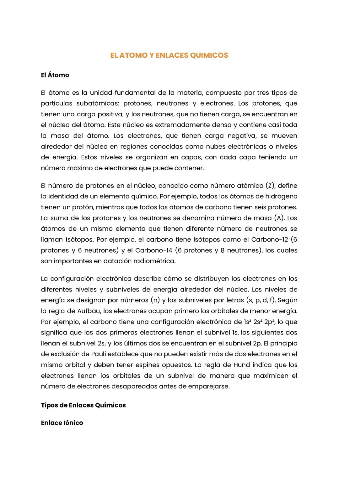 EL ATOMO Y ENLACES QUIMICOS 