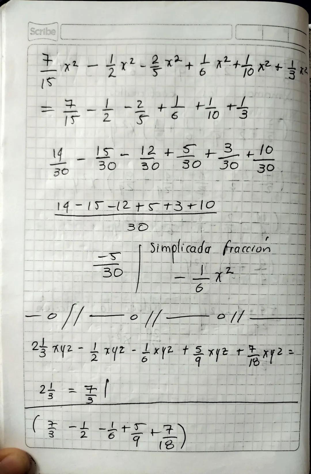 Scribe
Jarea
Desarrollo.
9. 5mt 3 m + om: 16m -
(5 + 3 + 8) = 16
b. 7xy + 9 xy + 11 xy =
17 + 9 + 11ン


c. 11p + p + 2 p = 140-07
(11 + 1 + 