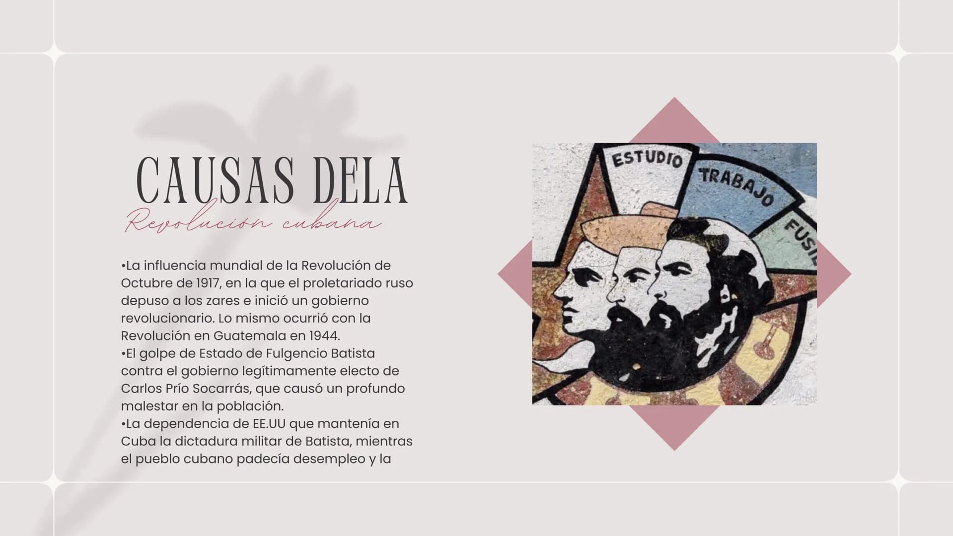 Nueva colección 2024
REVOLUCIÓN
CUBANA ÍNDICE
contenido
04
01
Causas
02
Acontecimientos
OB
Personajes
Consecuencias
05
Trascendencia FUSIL
C