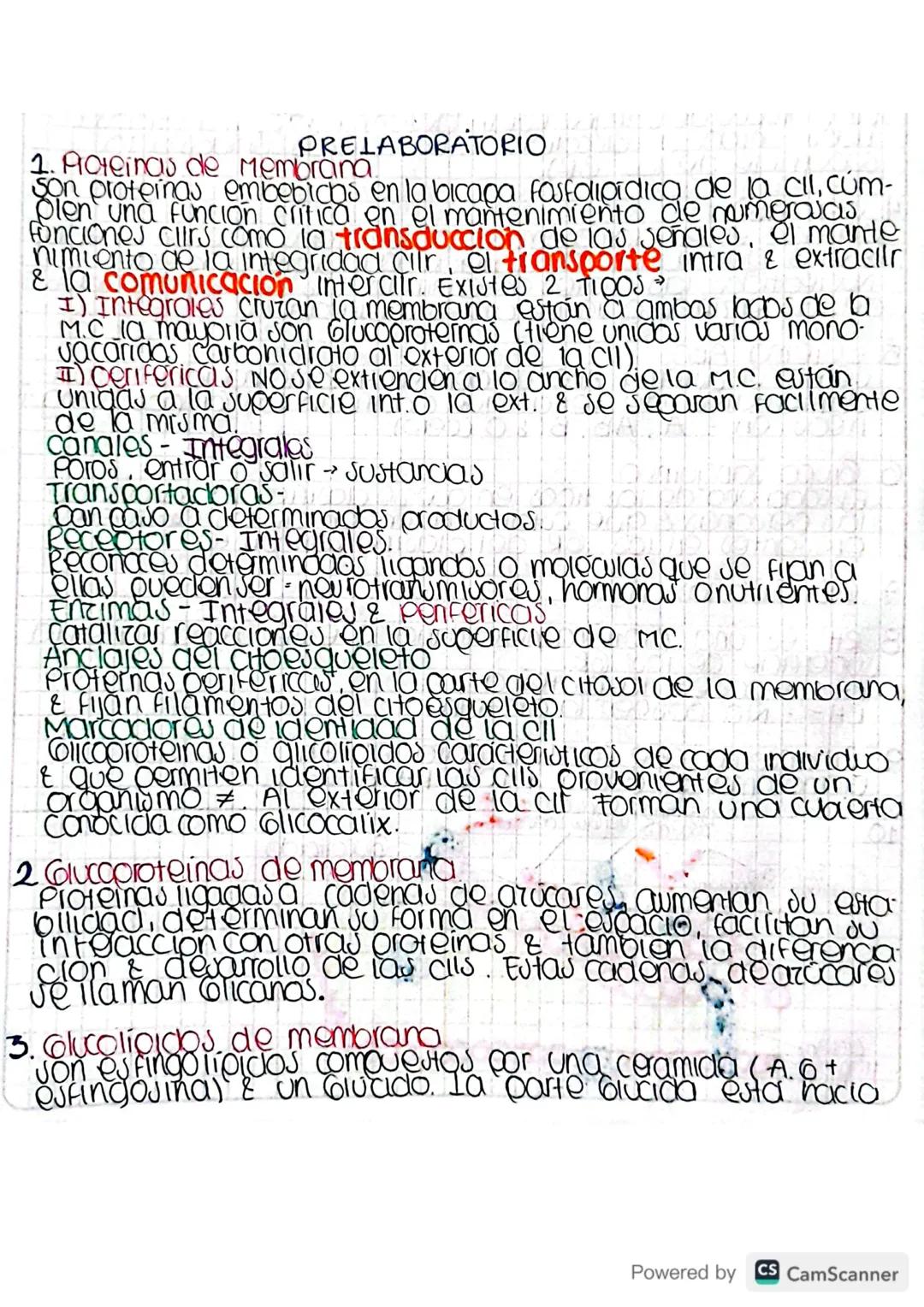 PRELABORATORIO
1. Poteinas de Membrana.
Son proteinas embebicas en la bicapa fosfolipidica de la cil, cum-
Olen una función critica en el ma