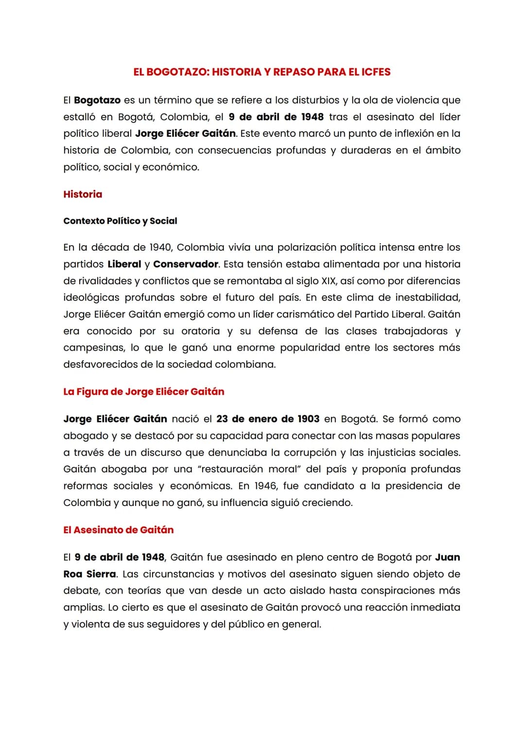 EL BOGOTAZO: HISTORIA Y REPASO PARA EL ICFES
El Bogotazo es un término que se refiere a los disturbios y la ola de violencia que
estalló en 