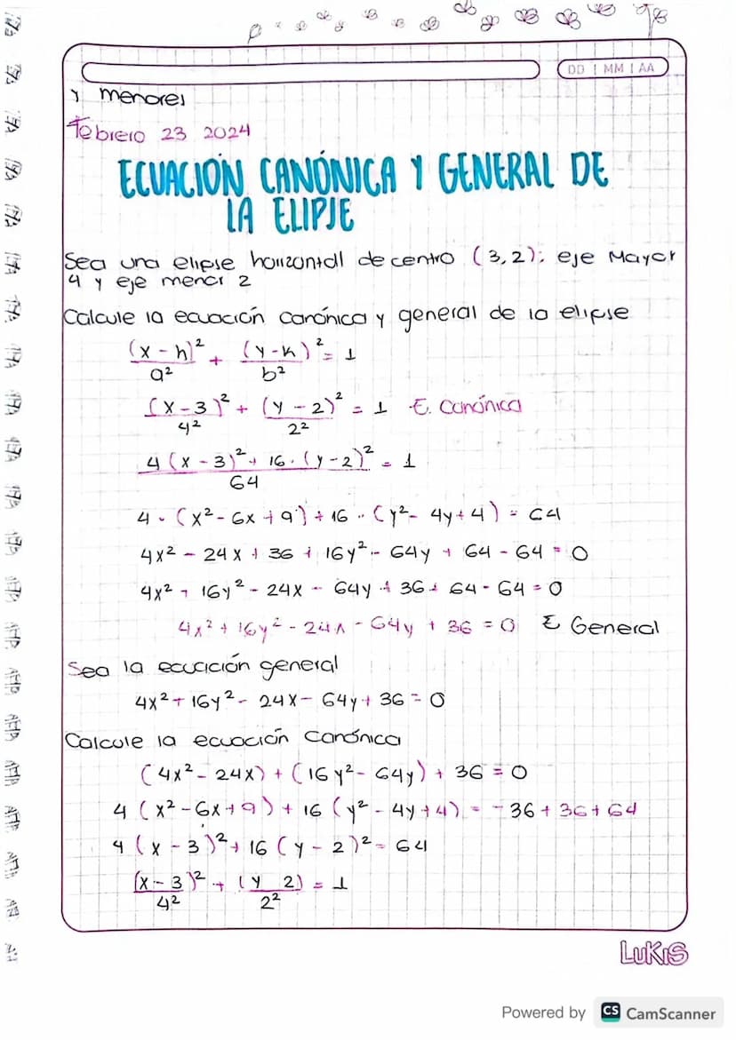 DD IMMI AA
Feb 20 2024
LA ELIPSE
la elipse se trata de una circunferencia achatada.
Sue cuenta con los sgtej elemental
1 Centro
12 Eje Mayor