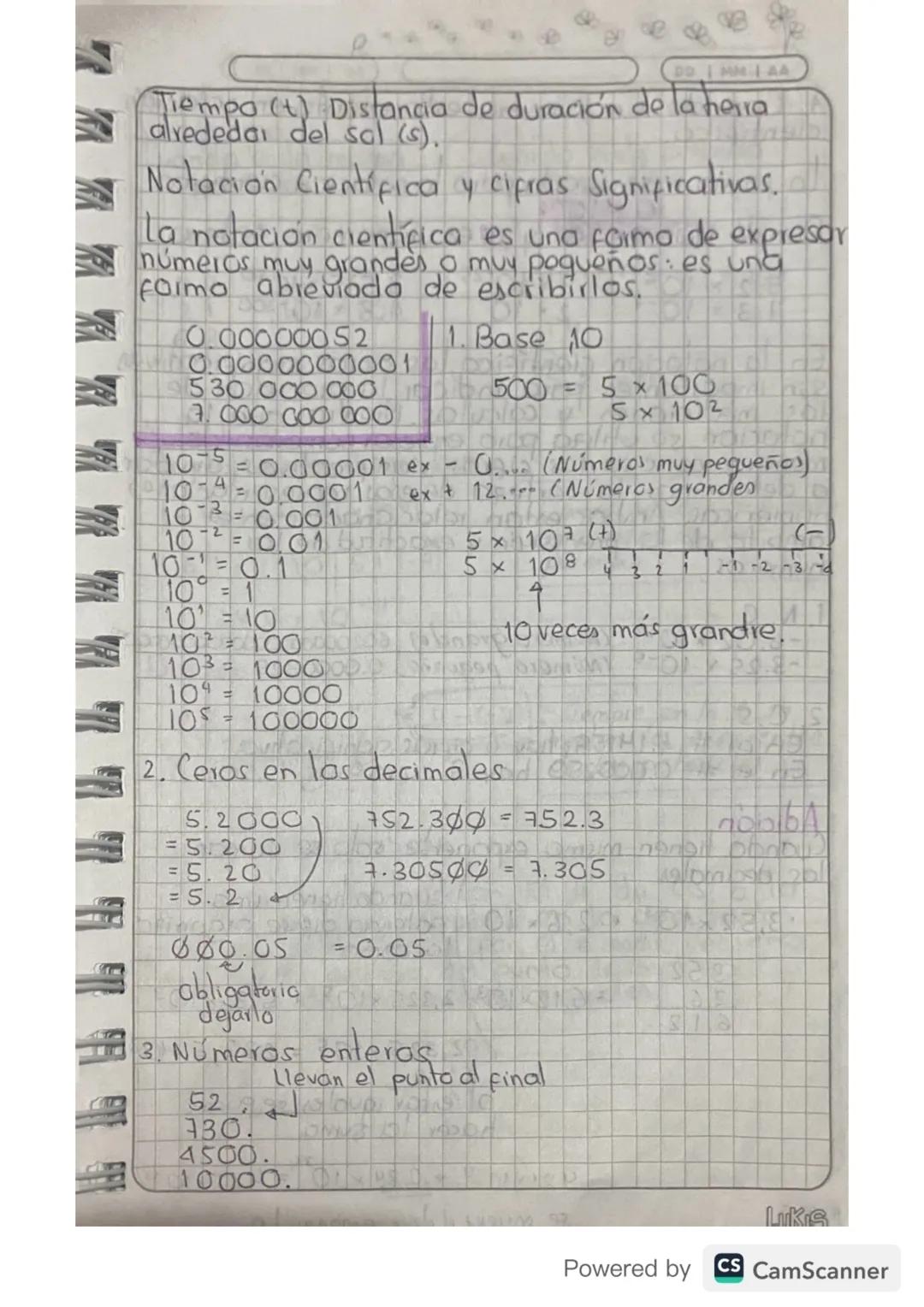 DDI MMI AA
Tiempo (+) Distancia de duración de la herra
alrededor del sal (s).
Notación Científica y cifras Significativas.
La notación cien