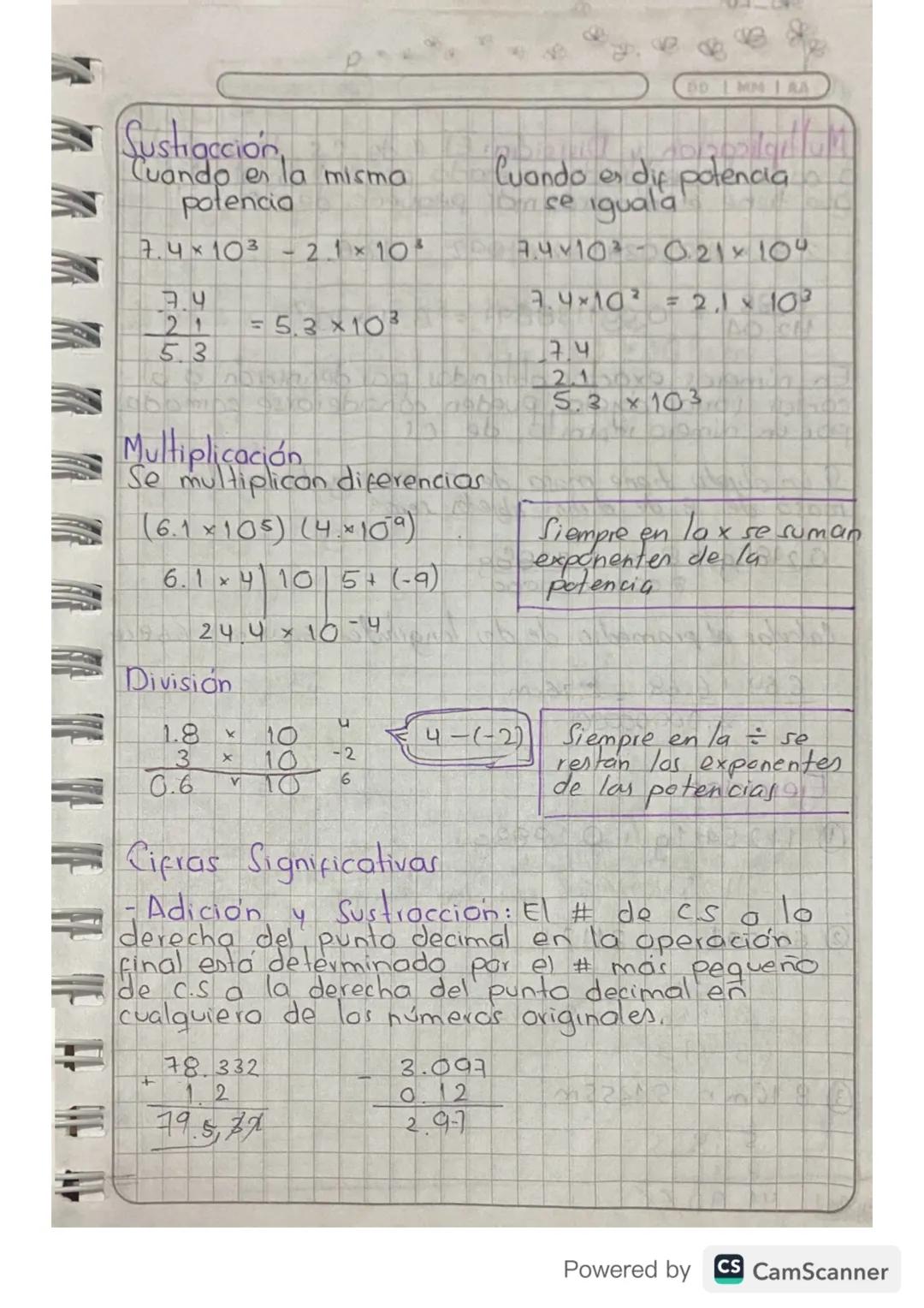 DDI MMI AA
Tiempo (+) Distancia de duración de la herra
alrededor del sal (s).
Notación Científica y cifras Significativas.
La notación cien