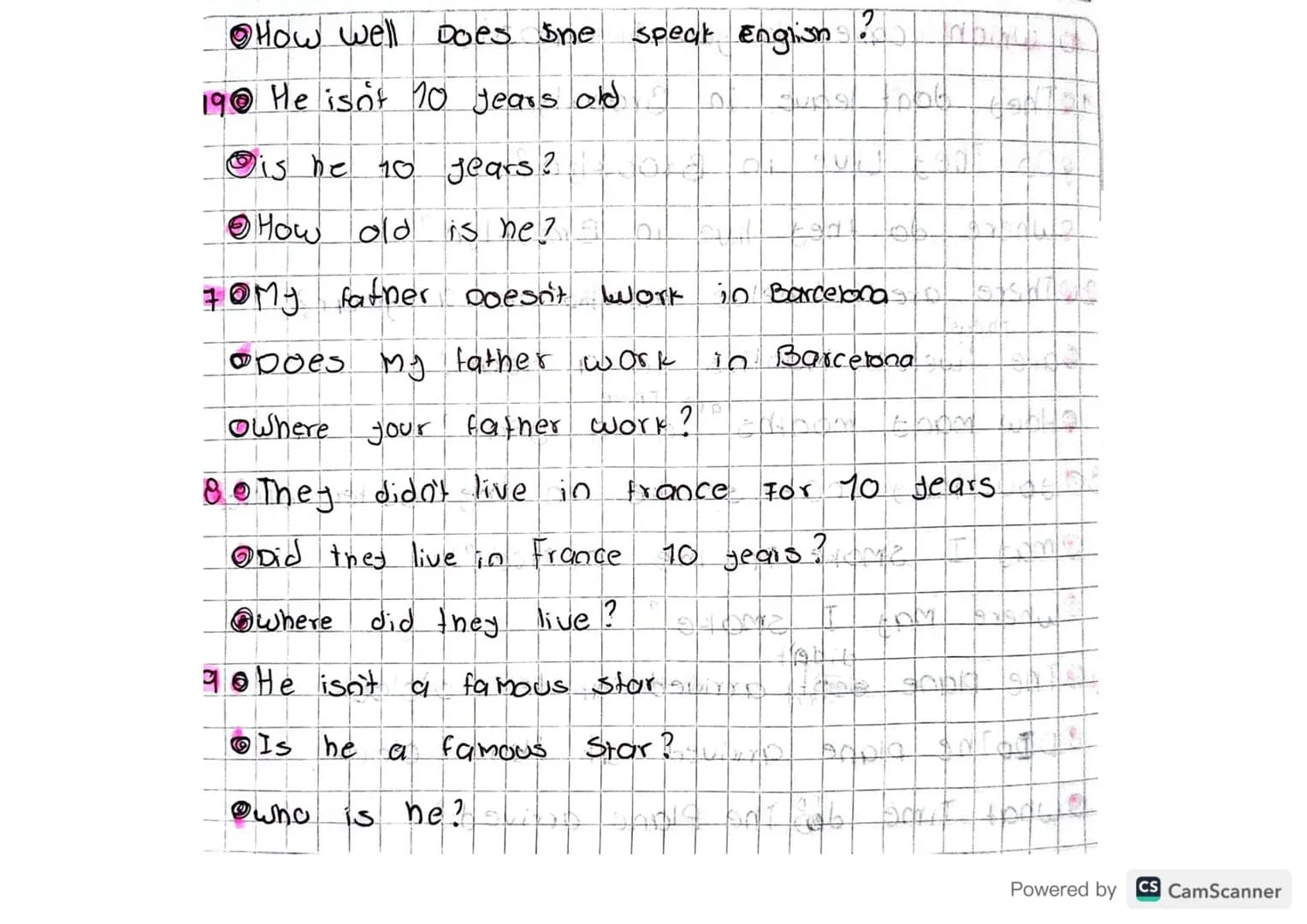 wn - Questions
• Wath - Qué ?
lo where - Donde.
Who
+
Quieq
。 whom - a Quied?
•Whose de Quién?
o which - dubl↑
lownen - Cugado P
lo why - fo