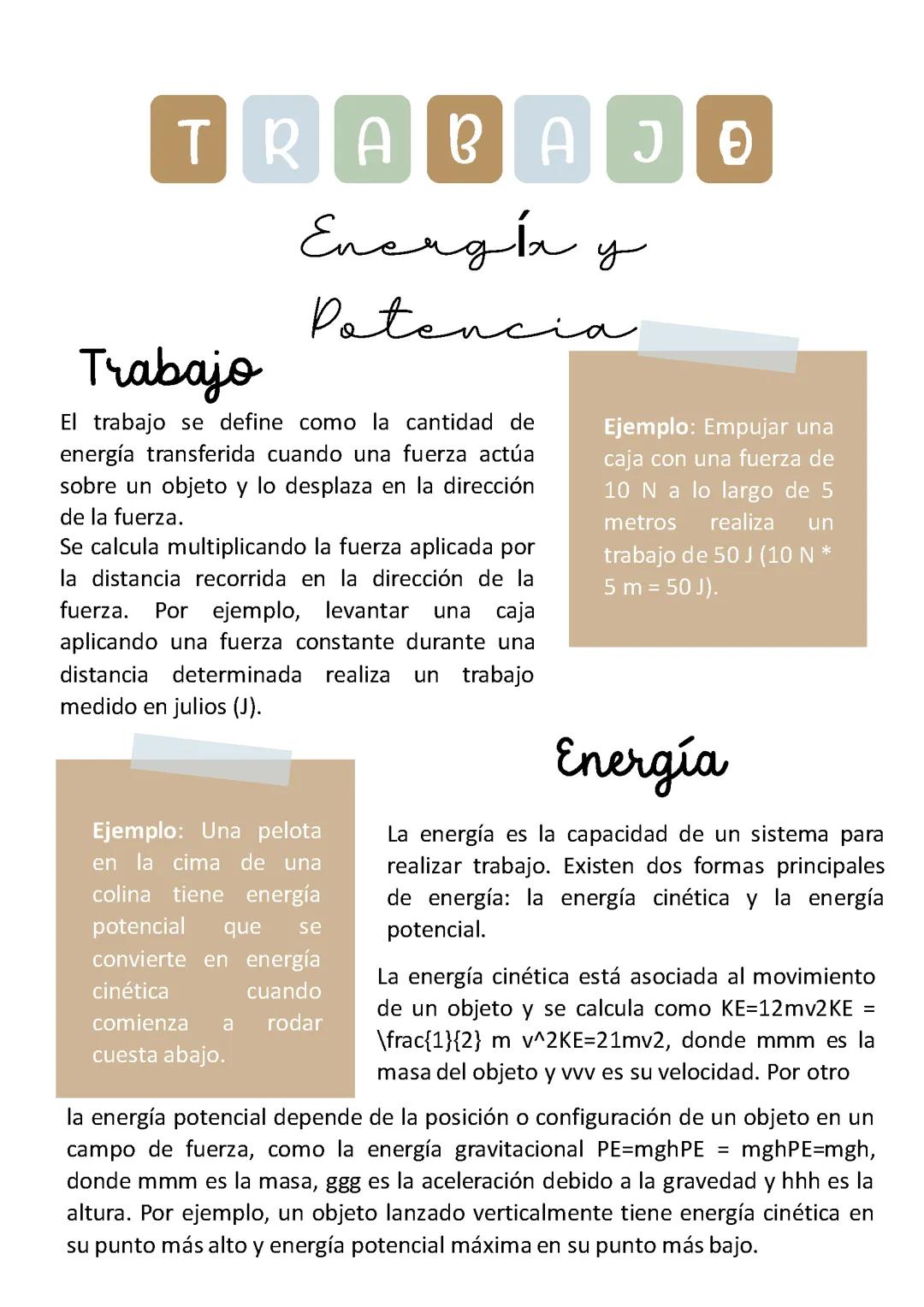 Trabajo, Energía, Potencia y Eficiencia Energética