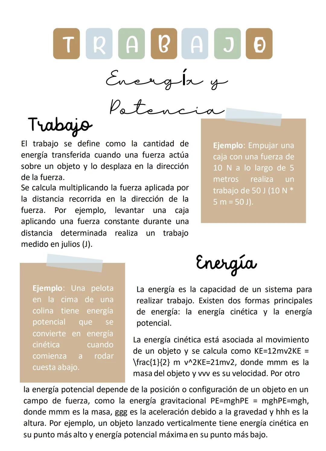 R ABAJ ☑
TR
Trabajo
Energía y
Potencia
El trabajo se define como la cantidad de
energía transferida cuando una fuerza actúa
sobre un objeto 