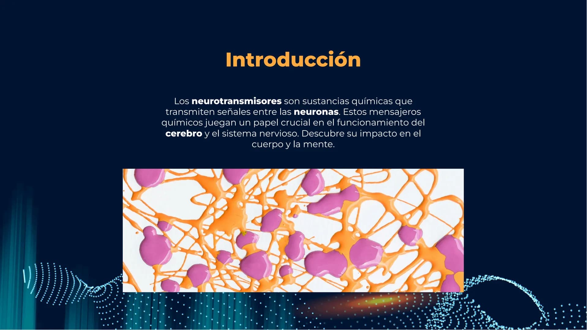 Neurotransmisores:
Mensajeros químicos
del cerebro Introducción
Los neurotransmisores son sustancias químicas que
transmiten señales entre l